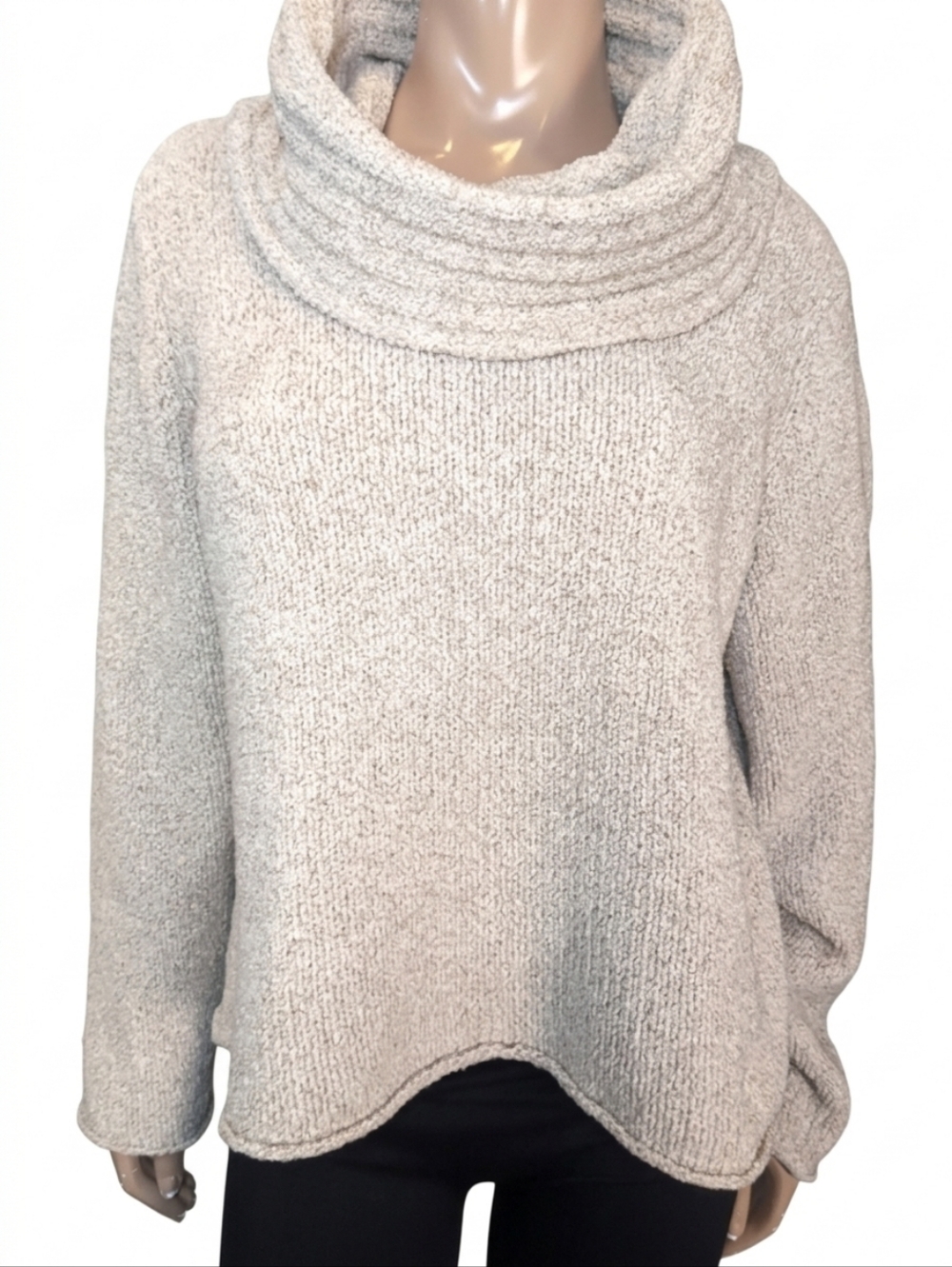 💠Carole Little Vintage Chenille Popcorn Knit Cowl Neck Sweater XL Cream Neutral
